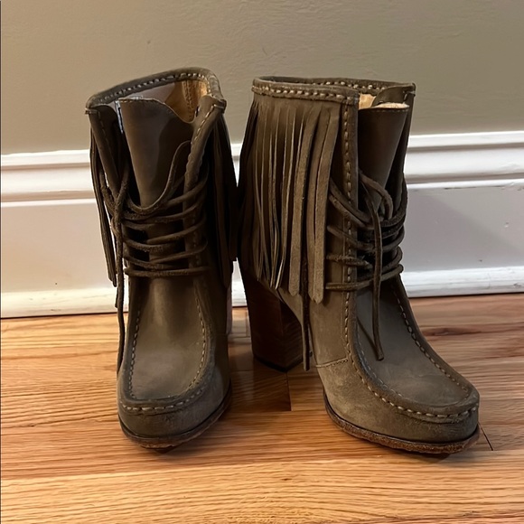 Frye Suede Fringe Heeled Boots - Picture 1 of 4